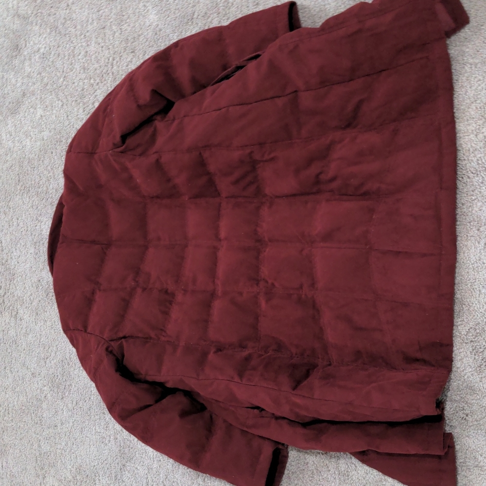 LL BEAN Microsuede Goose Down Quilted Maroon Coat Parka Jacket - Picture 8 of 8
